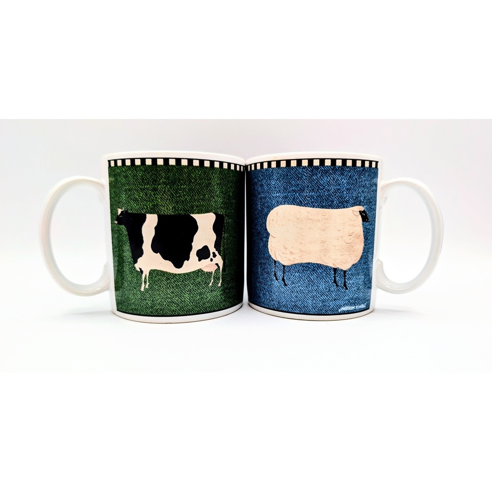 Warren Kimble Sakura Barnyard Animals Mugs Set of 2 Cow Sheep Brandon House NY